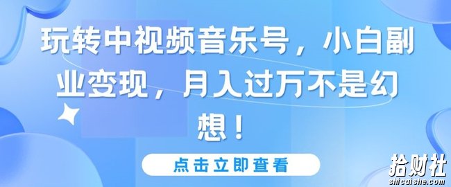 玩转中视频音乐号,小白副业变现,月入过万不是幻想【揭秘】