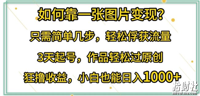 如何靠一张图片变现?只需简单几步,轻松俘获流量,3天起号,作品轻松过原创【揭秘】