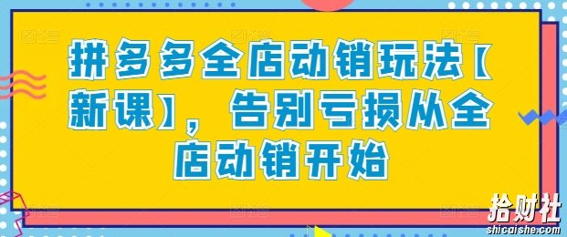 拼多多全店动销玩法【新课】，告别亏损从全店动销开始