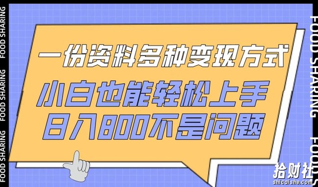 一份资料多种变现方式，小白也能轻松上手，日入800不是问题【揭秘】