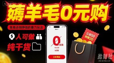 薅羊毛0元购,免单还倒挣钱的暴力玩法,人人可做,纯干货