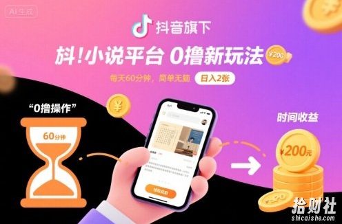 抖音旗下小说平台0撸新玩法，每天挂G60分钟，简单无脑，日入2张【揭秘】