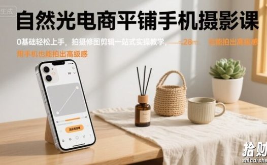 自然光电商平铺手机摄影课,0基础轻松上手,拍摄修图剪辑一站式实操教学,用手机也能拍出高级感