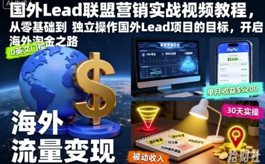 国外Lead联盟营销实战视频教程，从零基础到独立操作国外Lead项目的目标，开启海外淘金之路