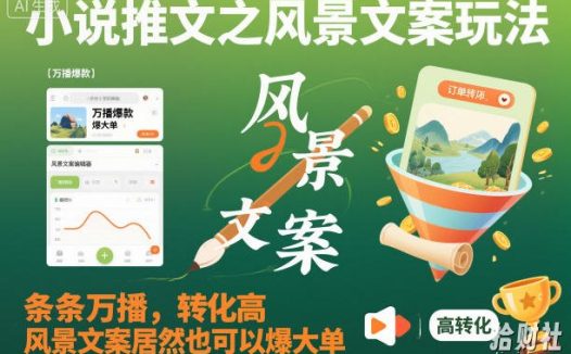 小说推文之风景文案玩法，条条万播，转化高，风景文案居然也可以爆大单！