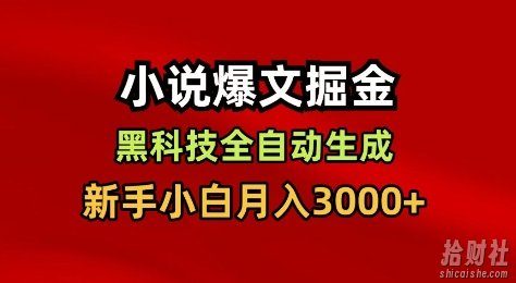 小说爆文掘金，黑科技一键全自动生成，新手小白月入3000+【揭秘】
