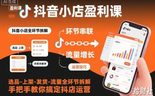 抖音小店盈利课-选品-上架-发货-流量全环节拆解，手把手教你搞定抖店运营