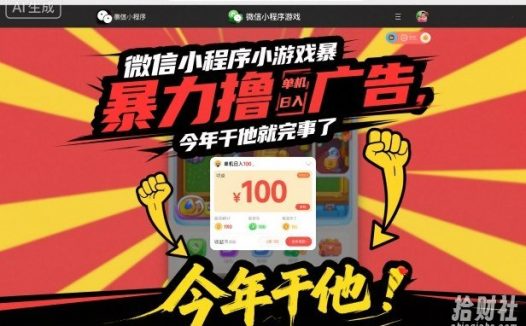 微信小程序小游戏暴力撸广告，单机日入100，今年干他就完事了