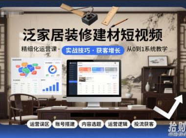 泛家居装修建材短视频精细化运营课,运营误区+账号搭建+内容选题+运营逻辑+投流获客