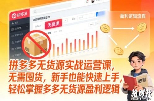 拼多多无货源实战运营课,无需囤货,新手也能快速上手,轻松掌握多多无货源盈利逻辑