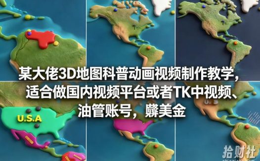 某大佬3D地图科普动画视频制作教学,适合做国内视频平台或者TK中视频、油管账号,賺美金