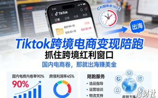 Tiktok跨境电商变现陪跑,抓住跨境红利窗口,国内电商卷,那就出海賺美金