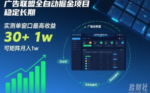 广告联盟全自动掘金项目，稳定长期，实测单窗口最高收益30+，可矩阵月入1w+【揭秘】