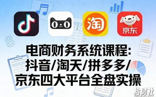 电商财务系统课程,覆盖抖音、淘天、拼多多、京东四大主流平台的全盘实操