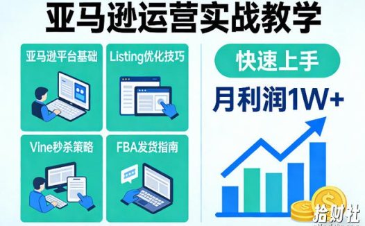 亚马逊运营实战教学,亚马逊平台+Listing优化+Vine秒杀+FBA发货等,快速上手,实现店铺月利润1W
