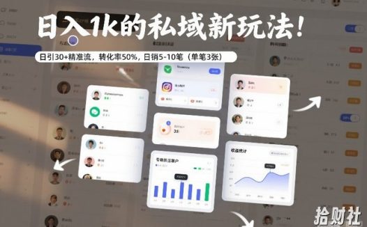 日入1k的私域新玩法：日引30+精准流，转化率50%，日销5-10笔（单笔3张）