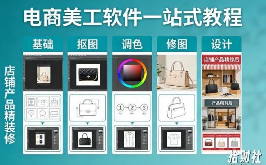 电商美工软件一站式教程,基础/抠图/调色/修图/设计,店铺产品精装修
