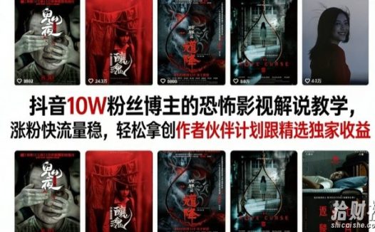 抖音10W粉丝博主（大冤种）的恐怖影视解说教学，涨粉快流量稳，轻松拿创作者伙伴计划跟精选独家收益