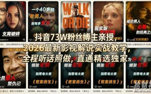抖音73W粉丝博主亲授，2026最新影视解说实战教学，全程听话照做，直通精选独家