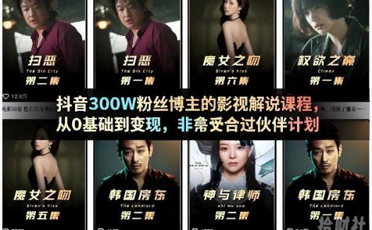 抖音300W粉丝博主的影视解说课程，从0基础到变现，非常适合过伙伴计划