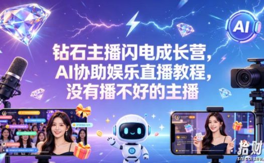 钻石主播闪电成长营，Al协助娱乐直播教程，没有播不好的主播
