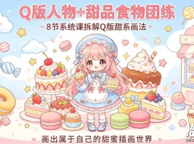 Q版人物+甜品食物团练,8节系统课拆解Q版甜系画法,画出属于自己的甜蜜插画世界