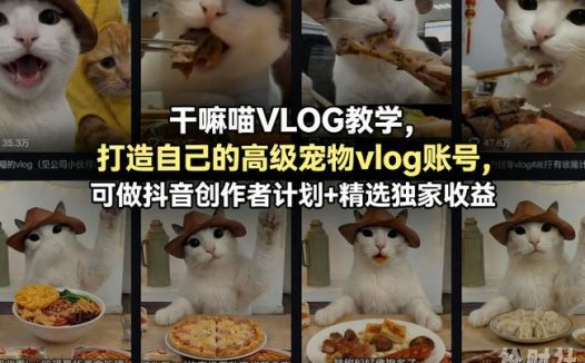干嘛喵VLOG教学,打造自己的高级宠物vlog账号,可做抖音创作者计划+精选独家收益