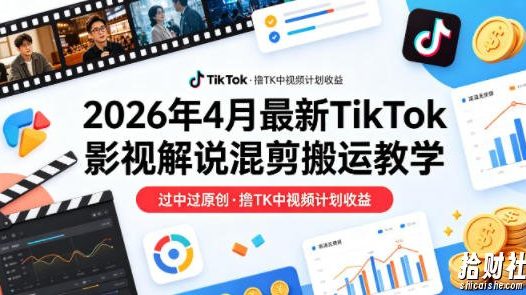 26年4月最新TikTok影视解说混剪搬运教学,过中过原创,撸TK中视频计划收益