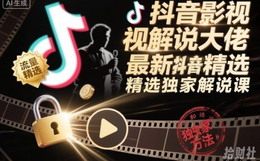 抖音影视解说大佬最新抖音进精选和独家方法，精选独家解说课（更新26年3月）