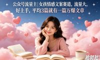 公众号流量主女孩情感文案赛道,流量大,好上手,平均3篇就有一篇万爆文章