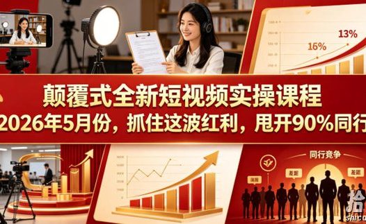 颠覆式全新短视频实操课程2026年5月份,抓住这波红利,甩开90%同行