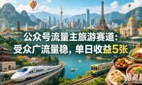 公众号流量主之旅游赛道,受众广+流量稳,平均单日收益5张+