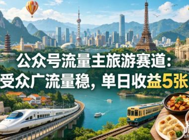 公众号流量主之旅游赛道,受众广+流量稳,平均单日收益5张+