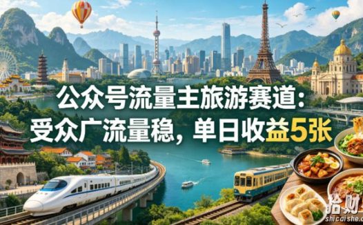 公众号流量主之旅游赛道,受众广+流量稳,平均单日收益5张+