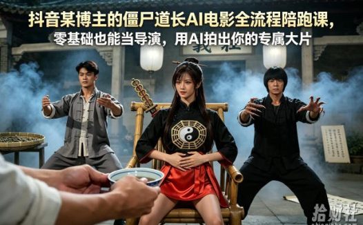 抖音某博主的僵尸道长AI电影全流程陪跑课,零基础也能当导演,用AI拍出你的专属大片