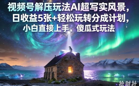 视频号解压玩法AI超写实风景,日收益5张+轻松玩转分成计划,小白直接上手,傻瓜式玩法