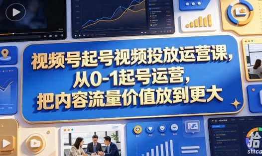 视频号起号视频投放运营课,从0-1起号运营,把内容流量价值放到更大