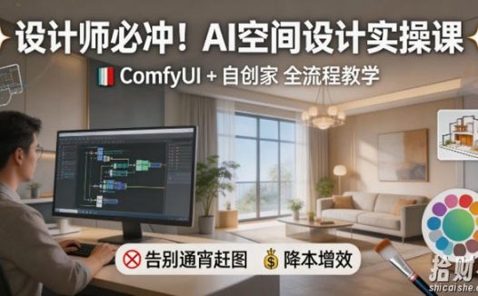 设计师必冲!AI空间设计实操课,ComfyUI+自创家全教学,告别通宵赶图,降本增效