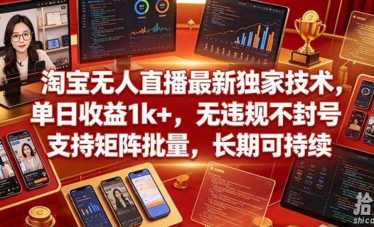 淘宝无人直播最新独家技术,单日收益1k+,无违规不封号,支持矩阵批量,长期可持续【揭秘】