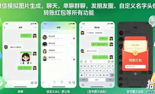 微信模拟图片生成,聊天,单聊群聊,发朋友圈,自定义名字头像,转账红包等所有功能都可以生成