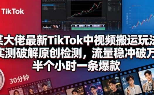 某大佬最新TikTok中视频搬运玩法,实测破解原创检测,流量稳冲破万,半个小时一条爆款