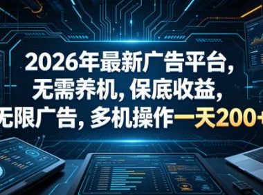 2026年最新广告平台,无需养机,保底收益,无限广告,多机操作一天200+【揭秘】