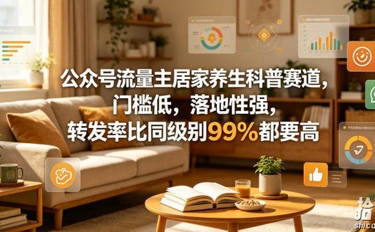 公众号流量主居家养生科普赛道,门槛低,落地性强,转发率比同级别99%都要高