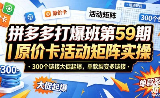 拼多多打爆班第59期|原价卡活动矩阵实操,300个链接大促起爆,单款裂变多链接