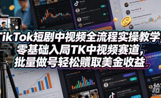 TikTok短剧中视频全流程实操教学,零基础入局TK中视频赛道,批量做号轻松賺取美金收益