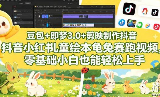 豆包+即梦3.0+剪映制作抖音小红书儿童绘本龟兔赛跑视频,零基础小白也能轻松上手