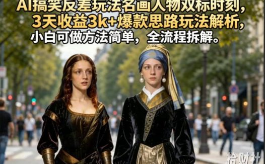 AI搞笑反差玩法名画人物双标时刻,3天收益3k+爆款思路玩法解析,小白可做方法简单,全流程拆解
