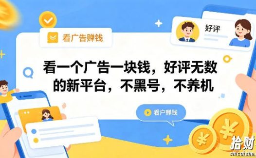 看一个广告一块钱,好评无数的新平台,不黑号,不养机,一部手机一天撸几十,可矩阵【揭秘】